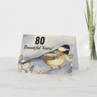 80e Belle année Anniversaire de chickadee Aquarell