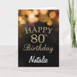 Carte 80e Birthday Black and Gold Glitter Card<br><div class="desc">80th Birthday Black and Gold Glitter Card with personalized name For further customization,  please click the "Customize it" button and use our design tool to modify this template.</div>