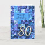 Carte 80e jour de Birthday with abstract squares.<br><div class="desc">A moderne abstract design in blue. C'est cool birthday for a man.</div>