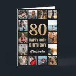 Carte 80e Joyeux Anniversaire Black and Gold Photo Colla<br><div class="desc">80th Happy Birthday Black and Gold Photo Collage Birthday Card. Pour plus de personnalisation,  cliquez sur le bouton "Customiser" et utilisez notre outil de conception pour modifier ce modèle.</div>