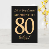 Carte 80ème effet or sur Noir, Grand-père Anniversaire (Fleur jaune)