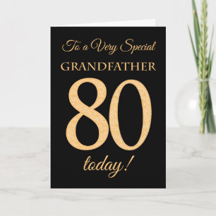 Carte 80ème effet or sur Noir, Grand-père Anniversaire