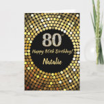 Carte 80th Birthday Black and Gold Glitter Card<br><div class="desc">Happy 80th Birthday Black and Gold Glitter Card with personalized name For further customization,  please click the "Customize it" button and use our design tool to modify this template.</div>