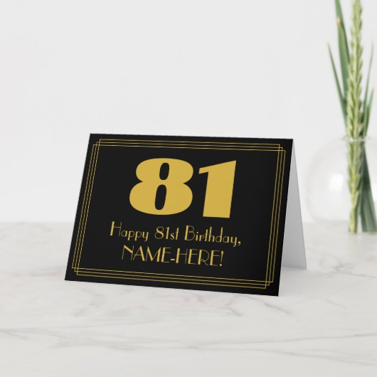 Carte 81e anniversaire : Art Déco Inspiré Look "81" & No (Devant)