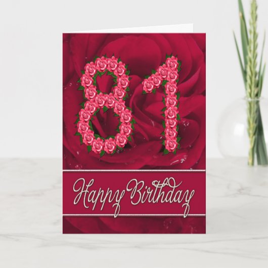 Carte 81e anniversaire avec roses et feuilles (Devant)