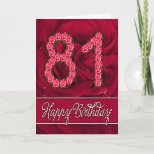 Carte 81e anniversaire avec roses et feuilles
