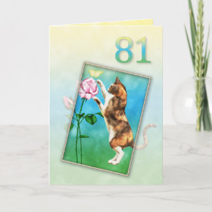 Carte 81e anniversaire avec un chat ludique