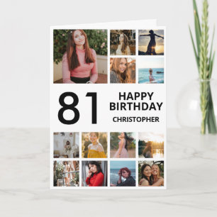Carte 81e anniversaire Collage photo 13 photos noir blan