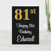 Carte 81e anniversaire ~ Elégant Luxueux Faux Gold Look  (Devant)