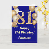 Carte 81e anniversaire Marine Bleu et Ballons d'or Confe (Fleur jaune)