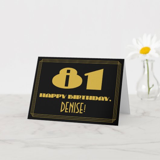 Carte 81e anniversaire : Nom + Art Déco Inspiré Look "81 (Petite plante)