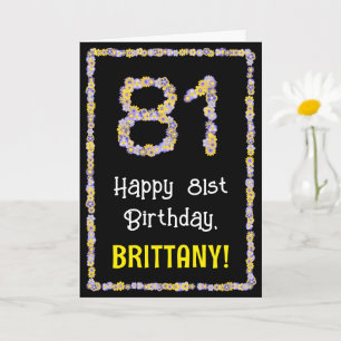 Carte 81e Anniversaire : Nombre de fleurs florales, nom 
