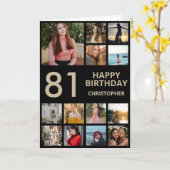 Carte 81e anniversaire Photo Collage 13 Photos Black & G (Fleur jaune)