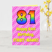 Carte 81e anniversaire : Pink Stripes & Hearts, Arc en c (Fleur jaune)