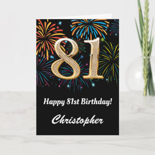 Carte 81e anniversaire Rainbow Fireworks noir et or