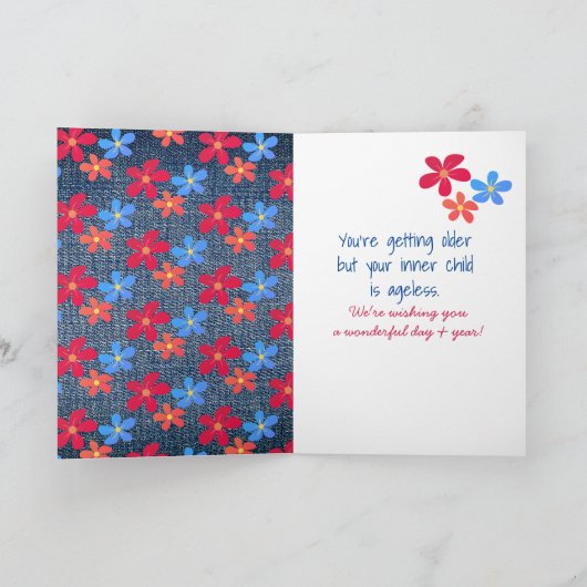 Carte 81e Anniversaire Stick Girl and Daisies On Denim C (Intérieur)