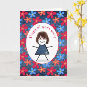 Carte 81e Anniversaire Stick Girl and Daisies On Denim C (Fleur jaune)