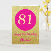 Carte 81e Joyeux anniversaire Hot rose et Parties scinti (Fleur jaune)