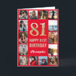 Carte 81e Joyeux Anniversaire Marine Bleu & Gold Photo C<br><div class="desc">81e Joyeux Anniversaire Carte d'Anniversaire Red and Gold Photo Collage. Pour plus de personnalisation,  cliquez sur le bouton "Customiser" et utilisez notre outil de conception pour modifier ce modèle.</div>