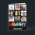 Carte 81e Joyeux Anniversaire Photo Collage Noir moderne<br><div class="desc">81st Happy Birthday Photo Collage Carte Noire moderne avec nom personnalisé. Pour plus de personnalisation,  cliquez sur le bouton "Customiser" et utilisez notre outil de conception pour modifier ce modèle.</div>
