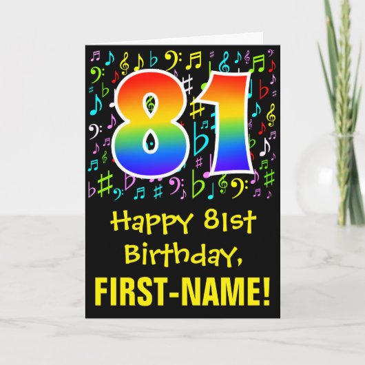 Carte 81st Birthday: symbole musical colorful + Rainbow  (Devant)