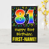 Carte 81st Birthday: symbole musical colorful + Rainbow  (Fleur jaune)