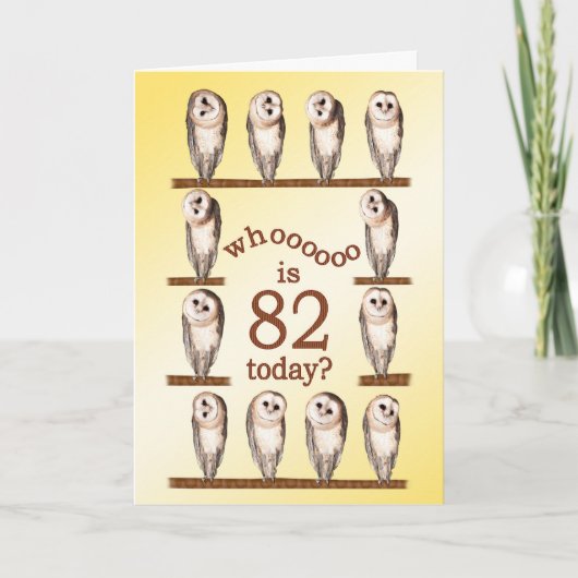 Carte 82e anniversaire, Curious owls card. (Devant)