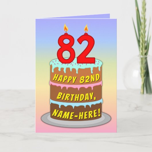 Carte 82e anniversaire — Fun Cake & Candles, avec nom pe (Devant)