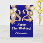 Carte 82e anniversaire Marine Bleu et Ballons d'or Confe (Fleur jaune)