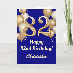 Carte 82e anniversaire Marine Bleu et Ballons d'or Confe