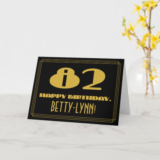 Carte 82e anniversaire : Nom + Art Déco Inspiré Look "82 (Fleur jaune)