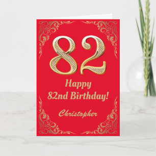Carte 82e anniversaire Parties scintillant rouge et or