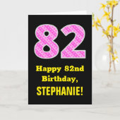 Carte 82e anniversaire : Pink Stripes and Hearts "82" +  (Fleur jaune)