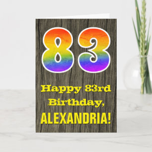 Carte 83e anniversaire : aspect bois rustique faux, "83"