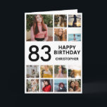 Carte 83e anniversaire Collage photo 13 photos noir blan<br><div class="desc">83e Joyeux Anniversaire Photo Collage 13 Photos Carte d'Anniversaire Noir et Blanc pour n'importe quel âge. 1er 13ème 15ème 16ème 18ème 20ème 21ème 30ème 40ème 50ème 60ème 70ème 80ème 90ème 100ème, tout âge. Pour plus de personnalisation, cliquez sur le bouton "Customiser" et utilisez notre outil de conception pour modifier ce...</div>