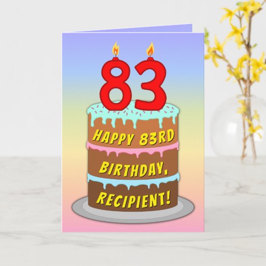 Carte 83e anniversaire — Fun Cake & Candles, avec nom pe (Fleur jaune)