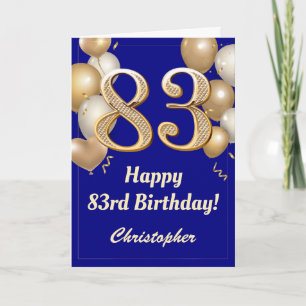 Carte 83e anniversaire Marine Bleu et Ballons d'or Confe
