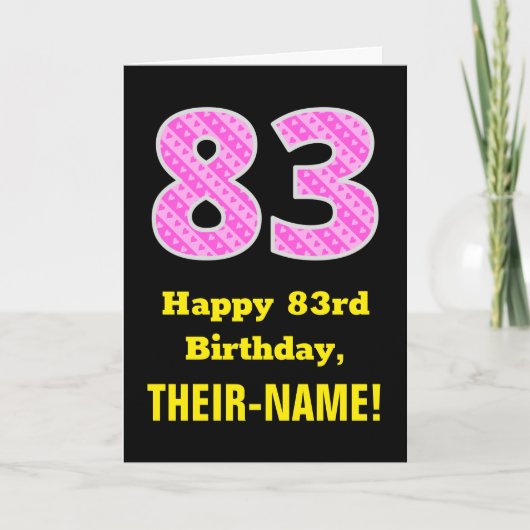 Carte 83e anniversaire : Pink Stripes and Hearts "83" + (Devant)