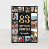 Carte 83e Joyeux Anniversaire Black and Gold Photo Colla (Devant)