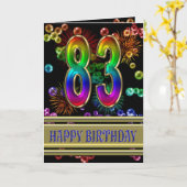 Carte 83ème anniversaire avec bulles arc-en-ciel et feux (Fleur jaune)