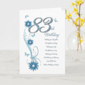 Carte 83ème anniversaire en turquoise avec fleurs et pap (Fleur jaune)