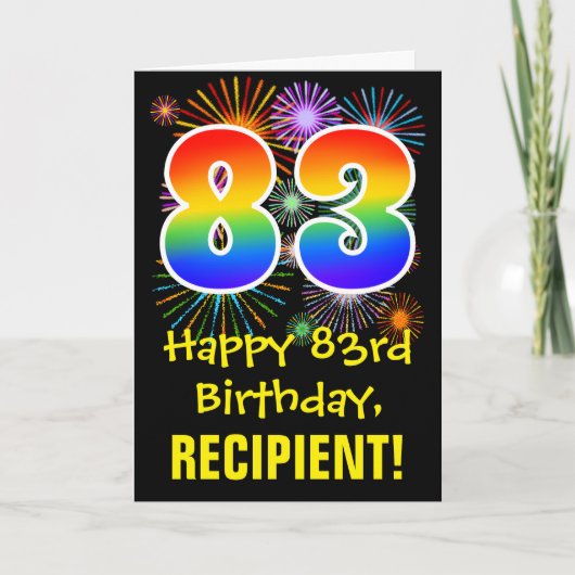 Carte 83ème anniversaire : Fun Fireworks Motif + Rainbow (Devant)