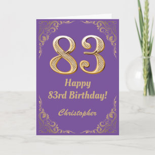 Carte 83ème anniversaire Parties scintillant violet et o