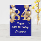 Carte 84e anniversaire Marine Bleu et Ballons d'or Confe (Fleur jaune)
