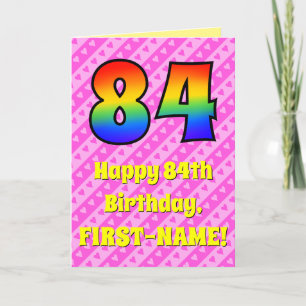 Carte 84e anniversaire : Pink Stripes & Hearts, Arc en c