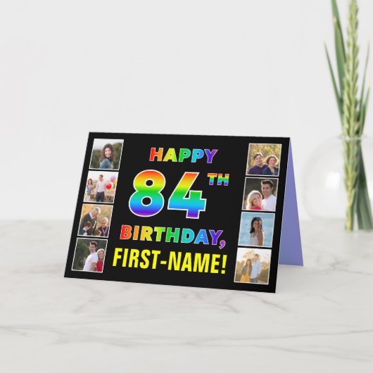 Carte 84e anniversaire : Rainbow Text, Custom Photos & N (Devant)