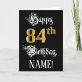 Carte 84e anniversaire — Script fantaisie; look or Faux; (Devant)