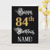 Carte 84e anniversaire — Script fantaisie; look or Faux; (Fleur jaune)