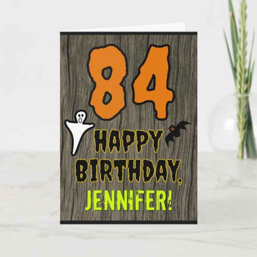 Carte 84e anniversaire : thème Halloween effrayant, nom (Devant)