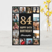 Carte 84e Joyeux Anniversaire noir et or Collage photo (Fleur jaune)